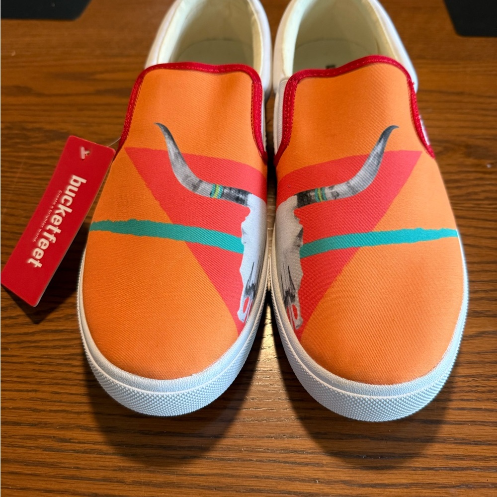 Bucket Feet Orange and Red Slip-On Sneakers